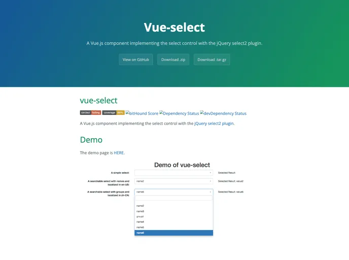screenshot of Vue Select
