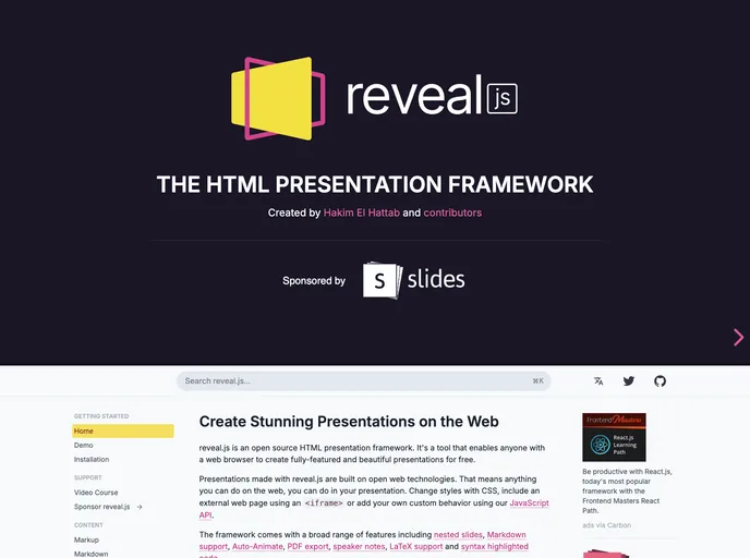 screenshot of Reveal.js