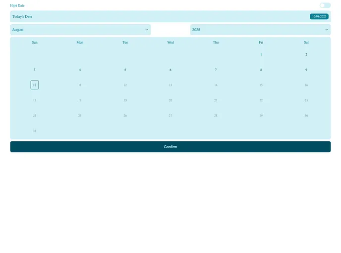 screenshot of Angular Hijri Gregorian Datepicker