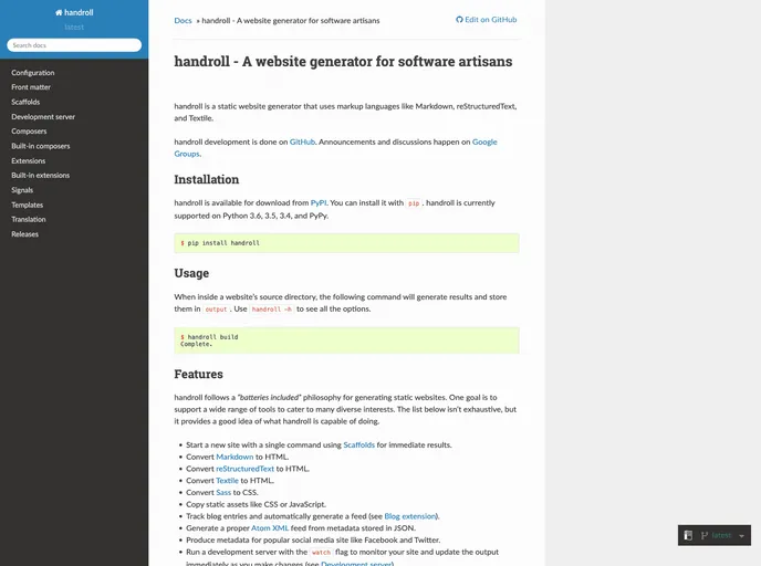 screenshot of Handroll