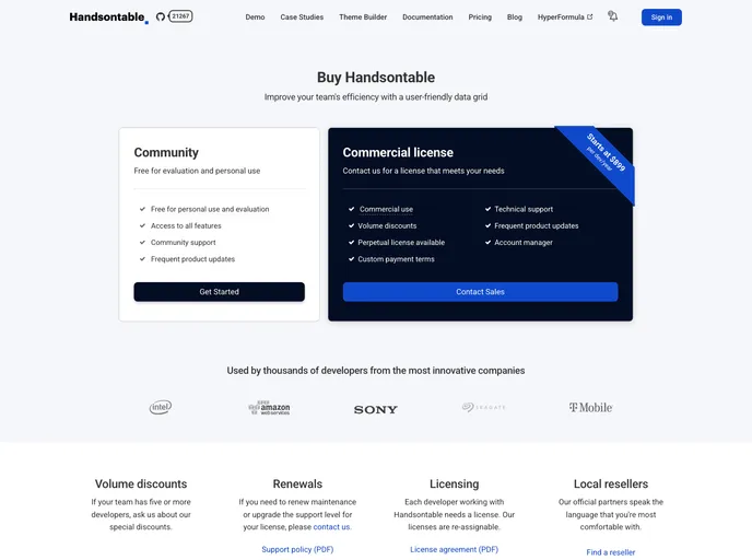 screenshot of Handsontable Pro