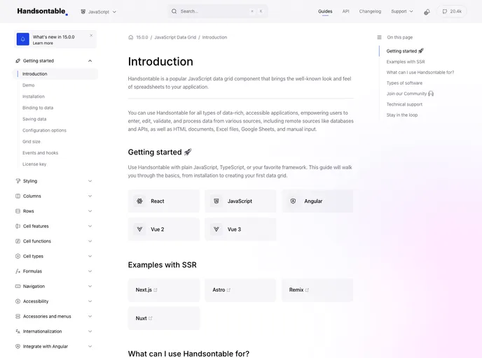screenshot of Handsontable