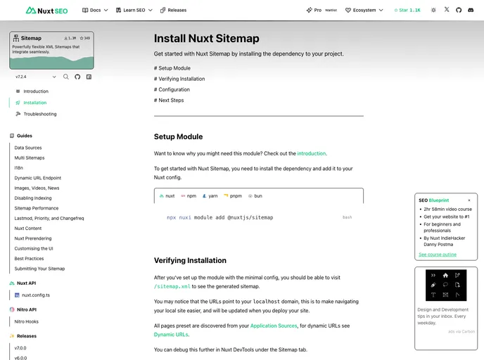 screenshot of Sitemap