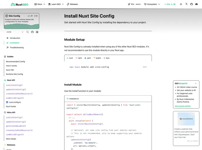 screenshot of Nuxt Site Config