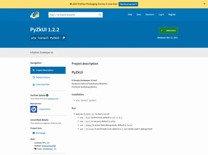 screenshot of PyZkUI