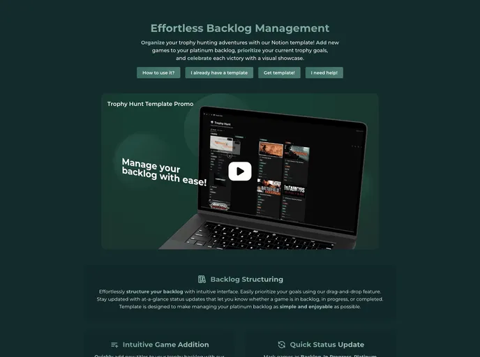screenshot of Trophy Hunt Template