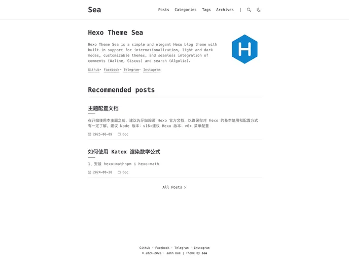 screenshot of Hexo Theme Sea
