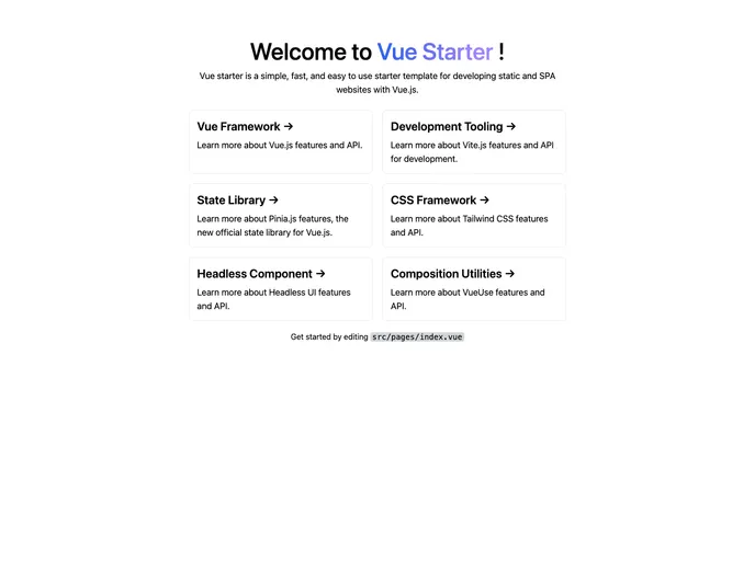 screenshot of Vue Starter