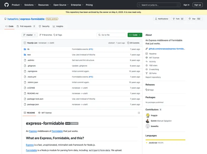 screenshot of Express Formidable