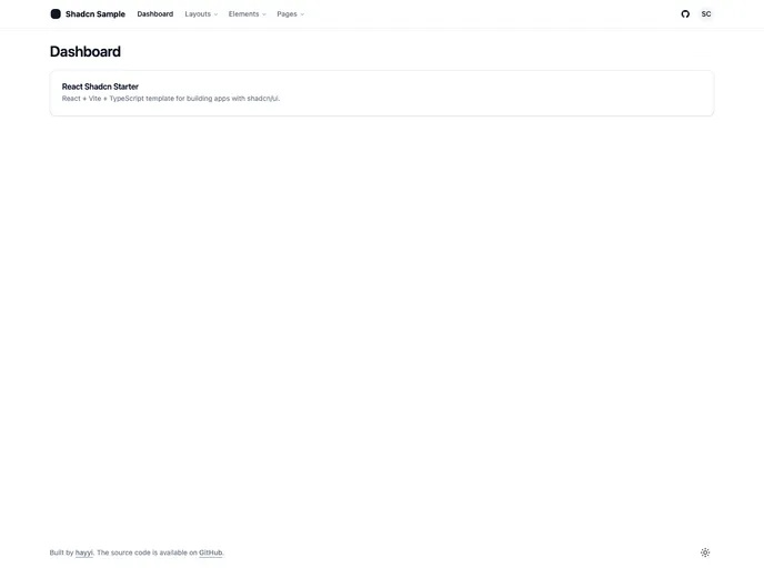 screenshot of Shadcn Sample