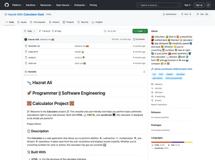 screenshot of Calculator Dark