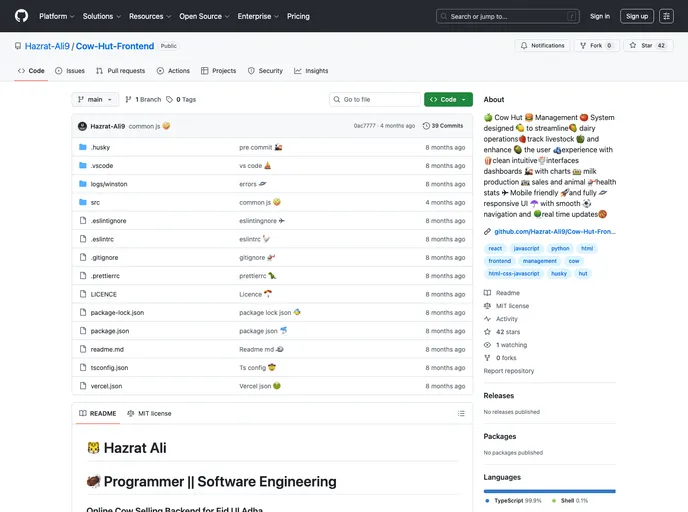 Cow Hut Frontend screenshot