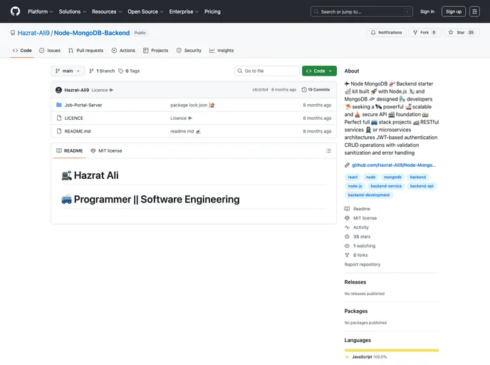 Node MongoDB Backend screenshot