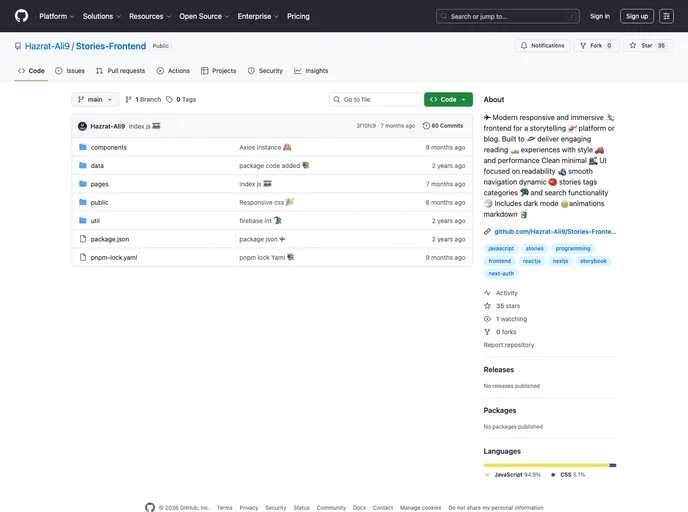 Stories Frontend screenshot
