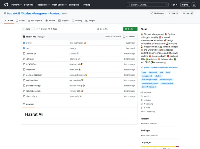 Student Management Frontend screenshot