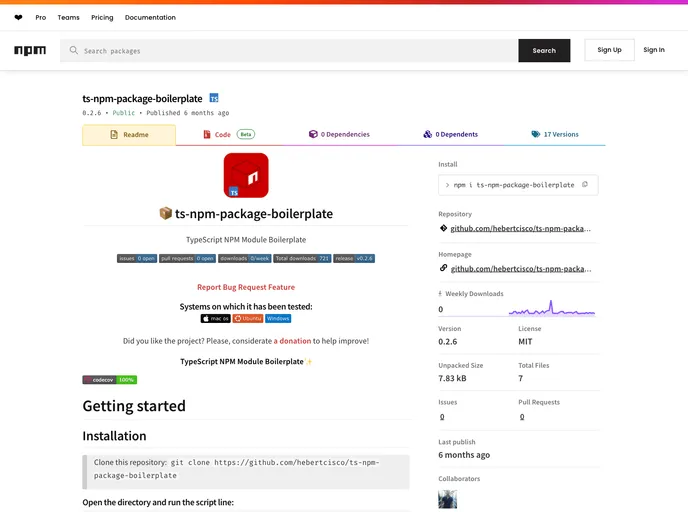screenshot of Ts Npm Package Boilerplate