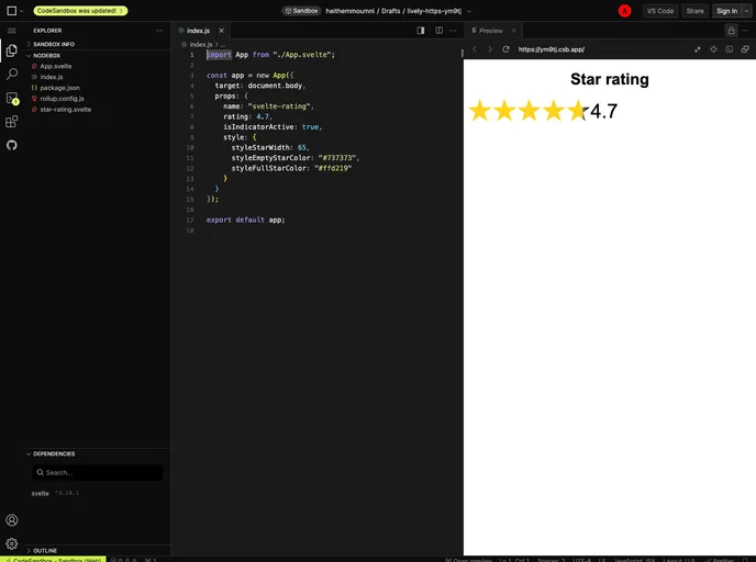 screenshot of Svelte Stars Rating