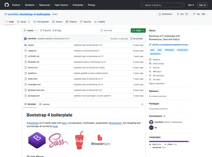 screenshot of Bootstrap 4 Boilerplate