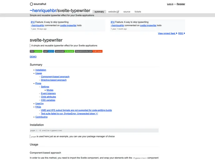 screenshot of Svelte Typewriter