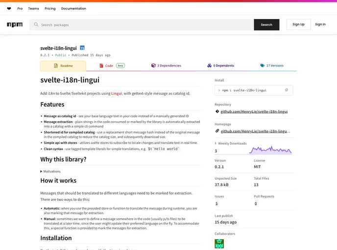 screenshot of Svelte I18n Lingui