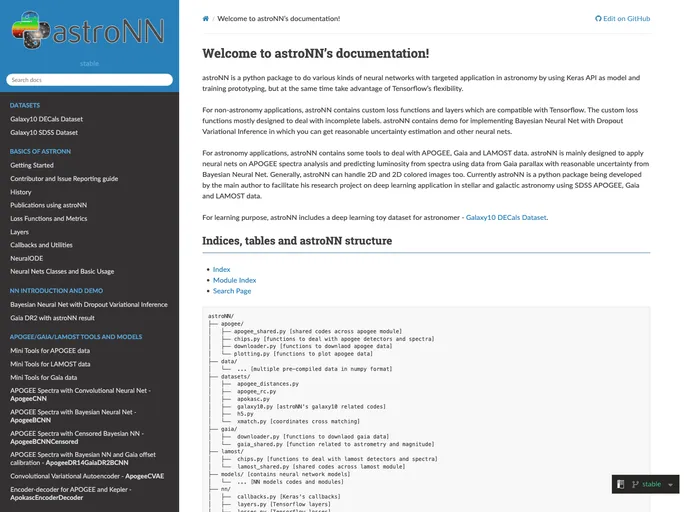 screenshot of AstroNN