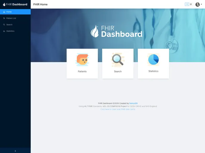 screenshot of GOSH FHIRworks2020 React Dashboard
