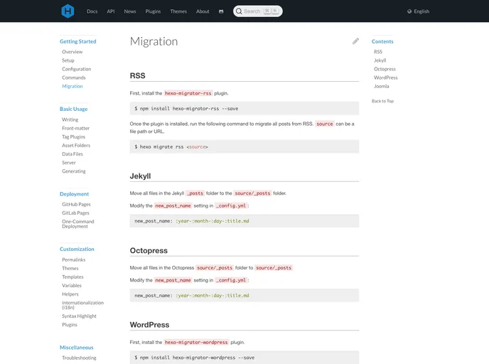 screenshot of Hexo Migrator Wordpress