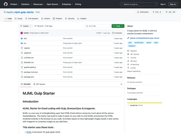 screenshot of Mjml Gulp Starter