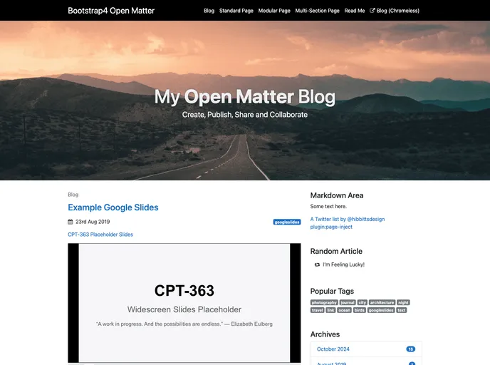 screenshot of Grav Theme Bootstrap4 Open Matter