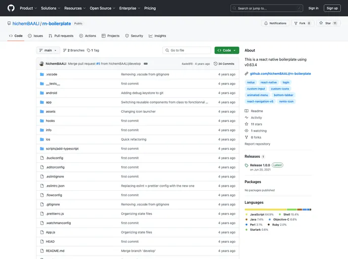 screenshot of Rn Boilerplate
