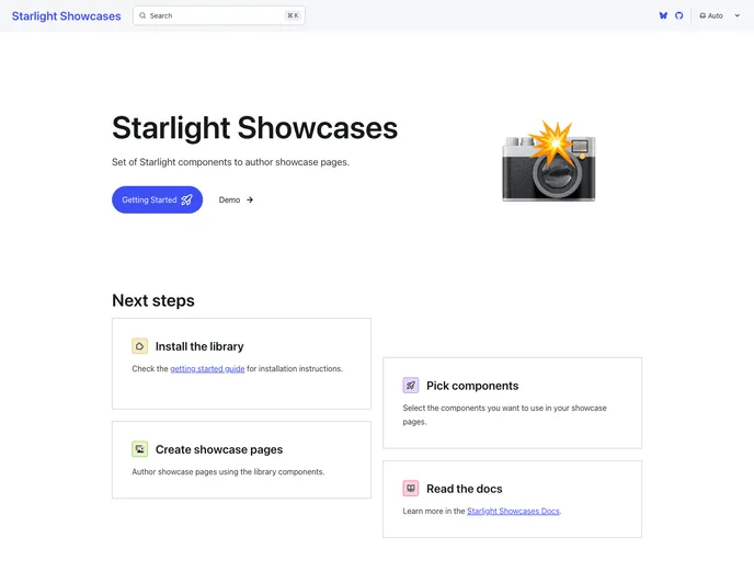screenshot of Starlight Showcases