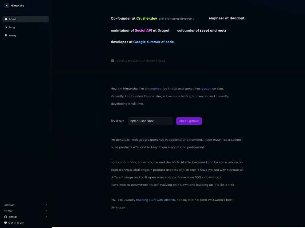 screenshot of Personal Gatsby Website