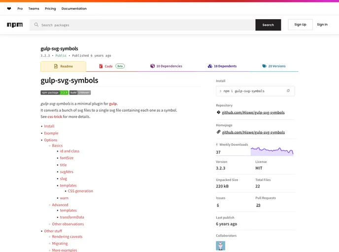 screenshot of Gulp Svg Symbols
