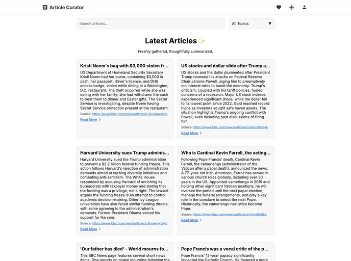 screenshot of AI Gov Content Curator