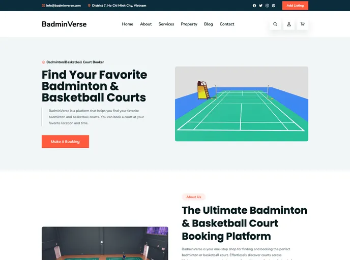 screenshot of BadminVerse Property Booker