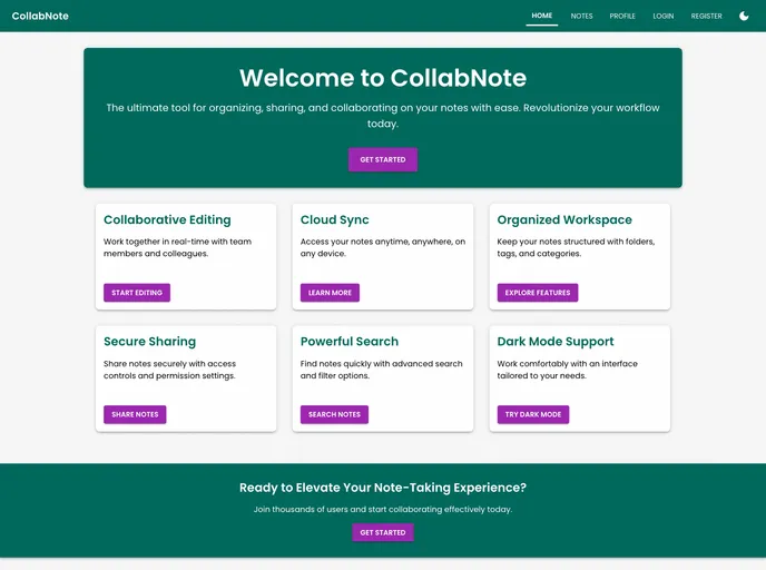 screenshot of CollabNote Fullstack App