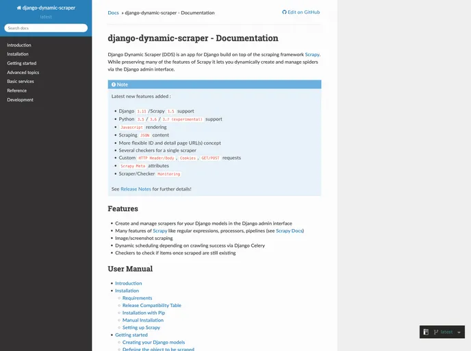 screenshot of Django Dynamic Scraper