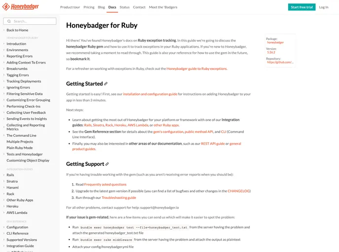 screenshot of Honeybadger Ruby
