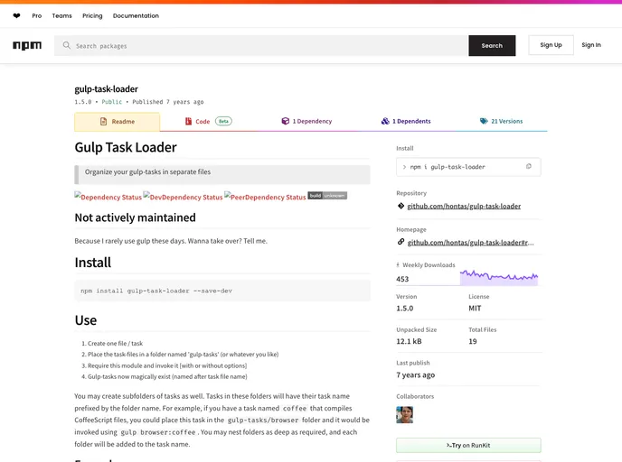 screenshot of Gulp Task Loader