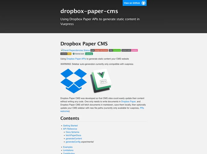 screenshot of Dropbox Paper Cms