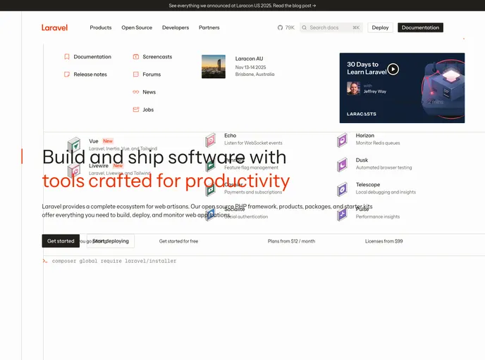 screenshot of Laravel