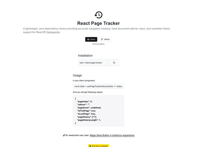 screenshot of React Page Tracker
