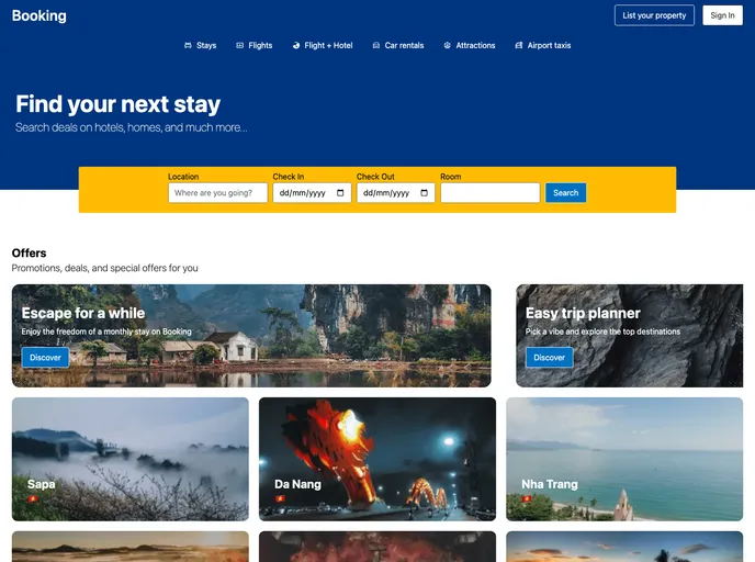 screenshot of Hotel Booking