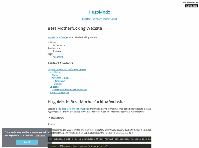screenshot of Hugomodo Best Motherfucking Website