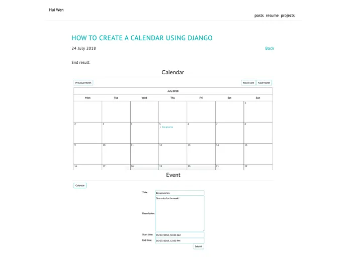 screenshot of Django Calendar