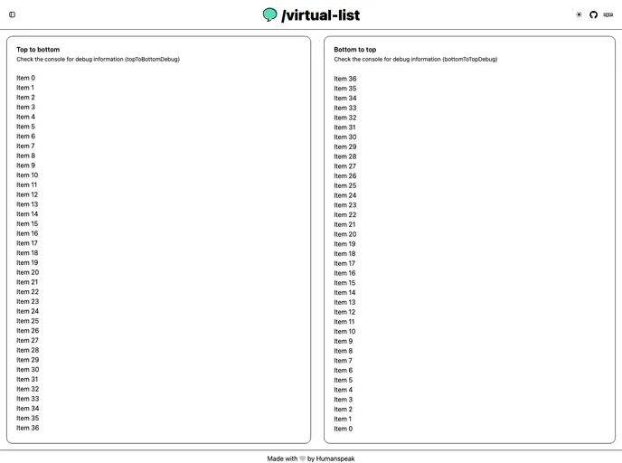 screenshot of Svelte Virtual List