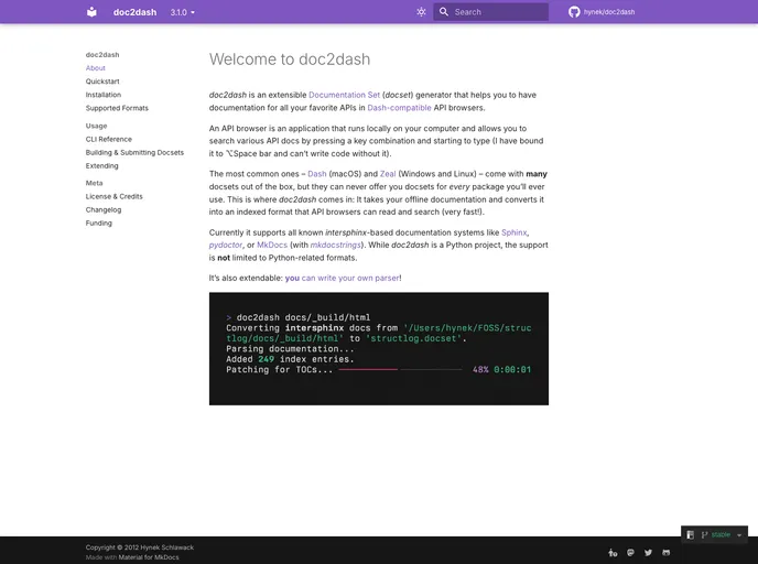 screenshot of Doc2dash