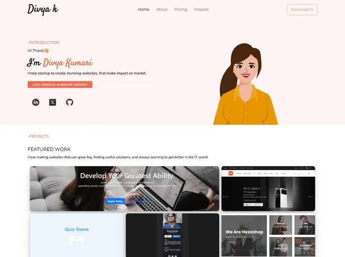 Freelance Web Developer Portfolio Template screenshot
