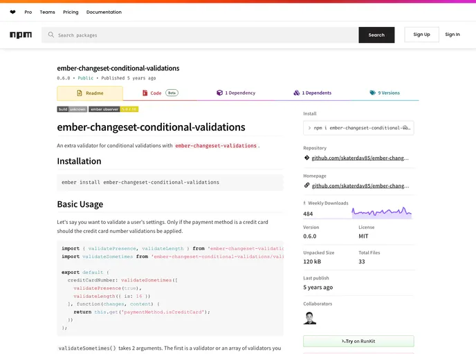 screenshot of Ember Changeset Conditional Validations