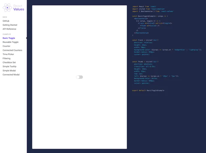 screenshot of React Values